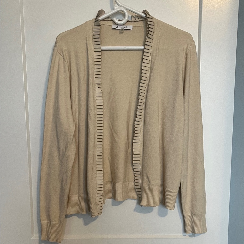 Beige Open Front Cardigan Sweater